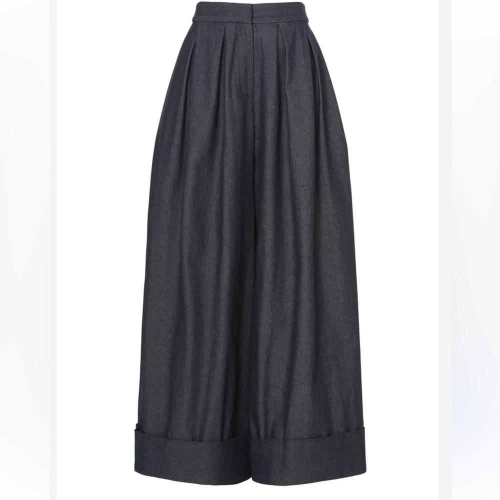 Adam Lippes Wide Leg Denim Pleated Pants size 4